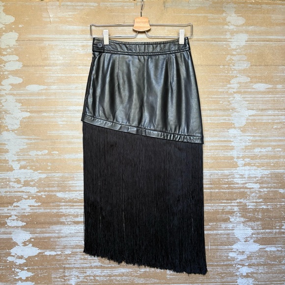 Helmut Lang NWT Fringe Hem Lamb Leather Mini Skirt Western Boho Rodeo Womens 0 - Picture 5 of 8